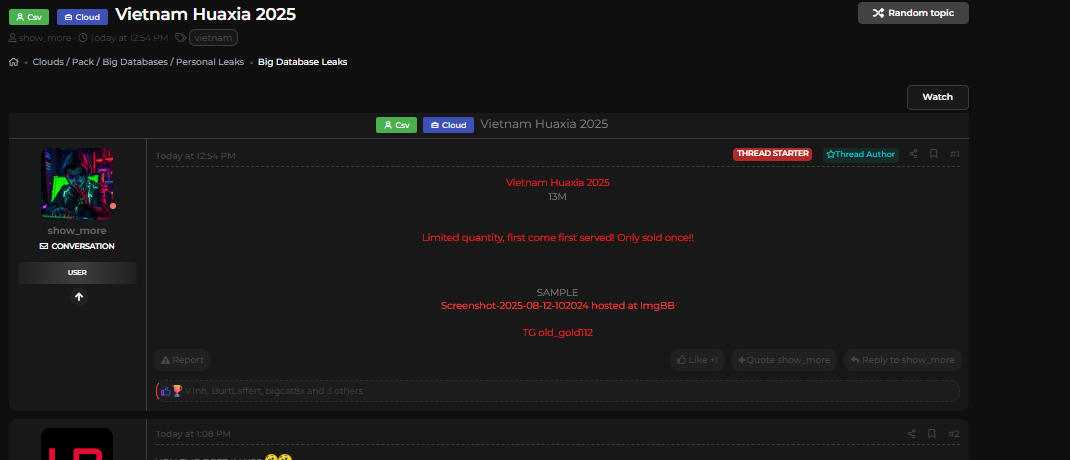 华夏越供应链管理有限公司涉嫌数据泄露。-xLab 威胁情报