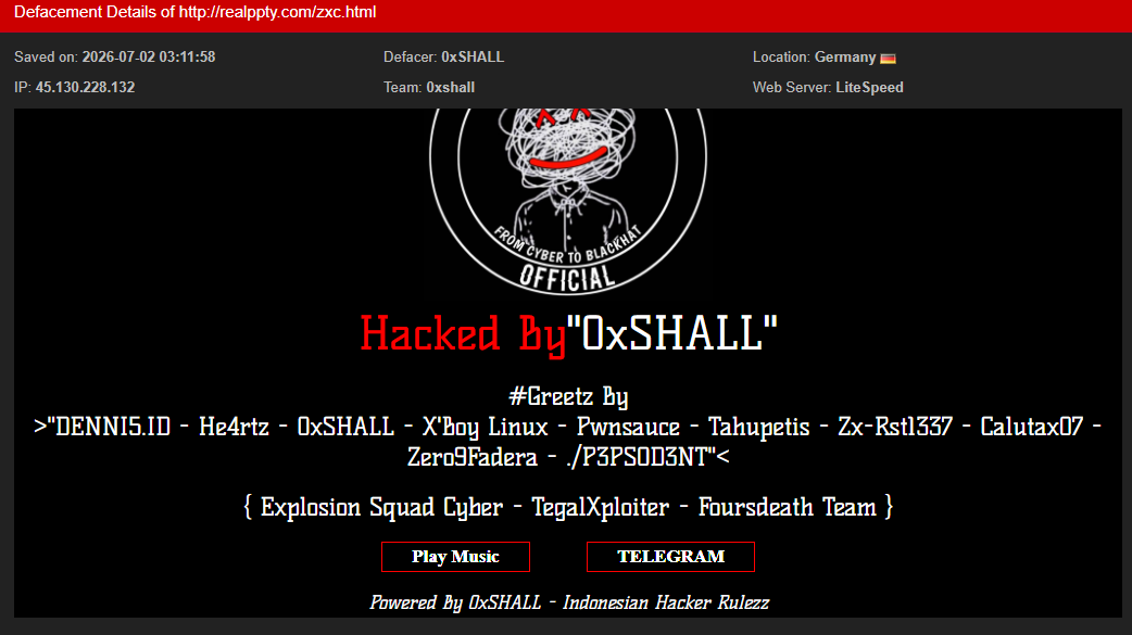 Foursdeath Team targets the website of Realppty-xLab 威胁情报