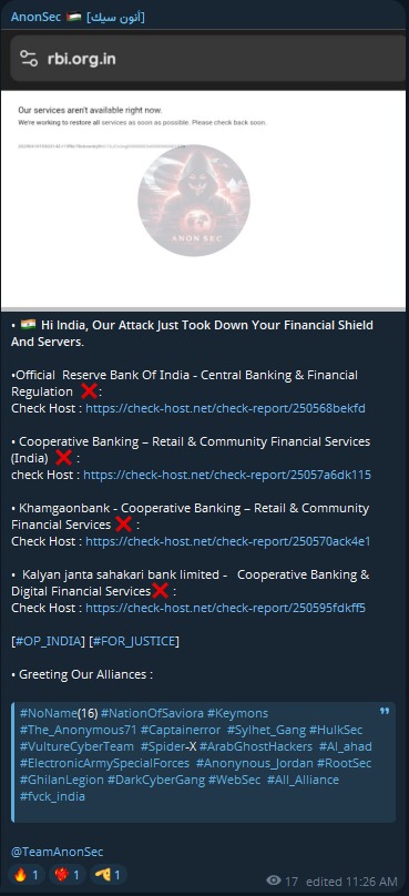 AnonSec针对KALYAN JANATA SAHAKARI银行有限公司的网站-xLab 威胁情报