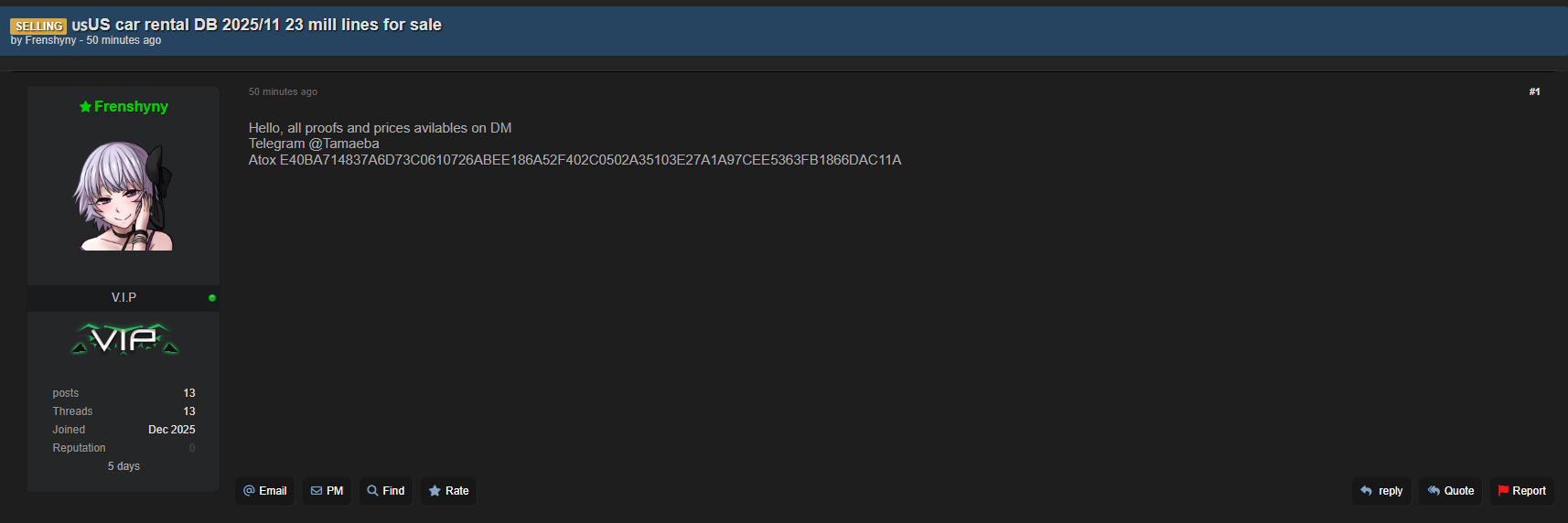 涉嫌从美国泄露汽车租赁客户数据-xLab 威胁情报