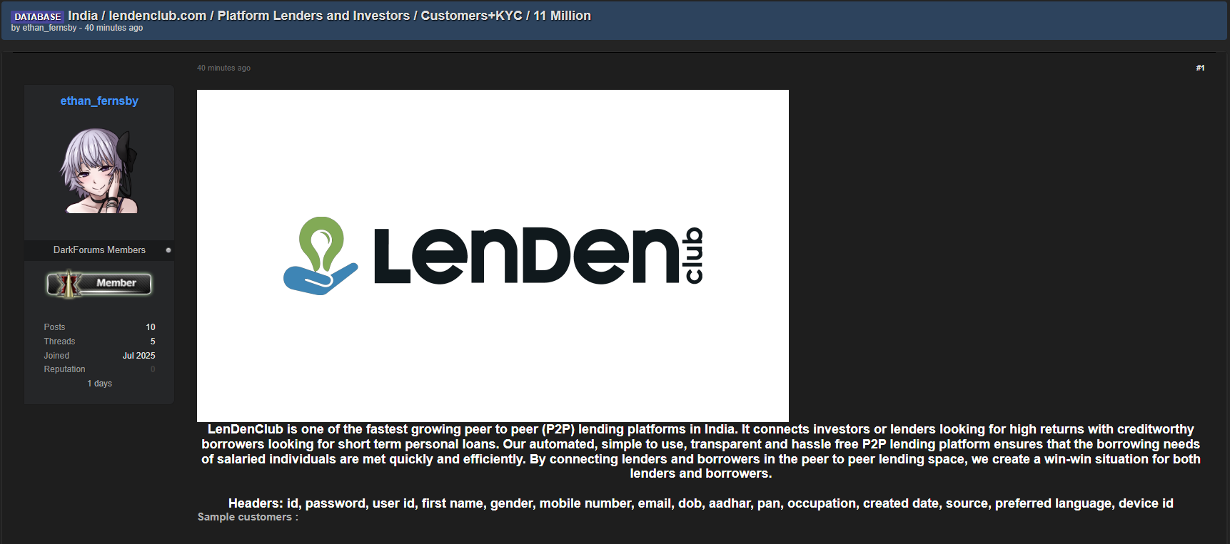 涉嫌出售LenDenClub数据-xLab 威胁情报