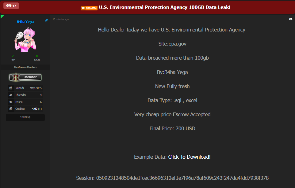 涉嫌出售美国环境保护局数据-xLab 威胁情报