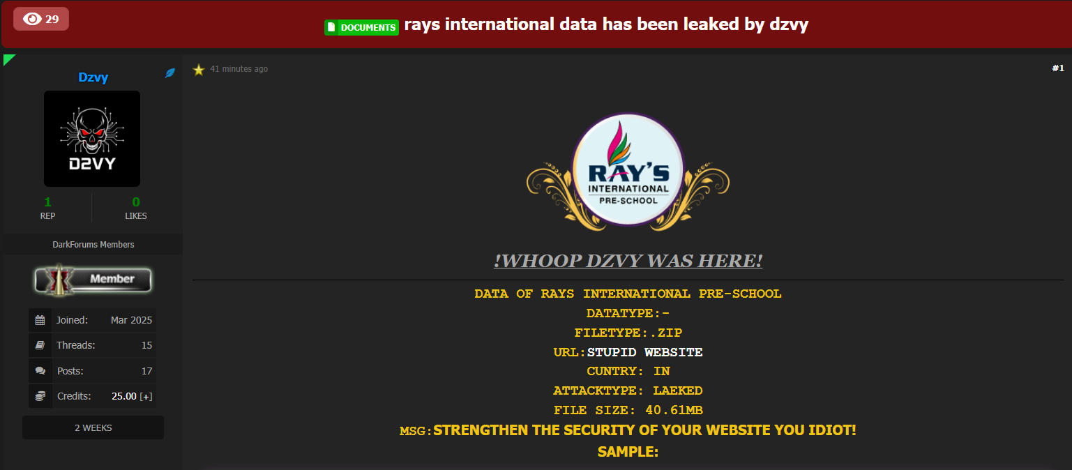 RAYS国际幼儿园涉嫌数据泄露-xLab 威胁情报