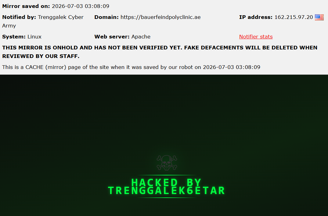 Trenggalek Cyber Army targets the website of Bauerfeind Polyclinic-xLab 威胁情报