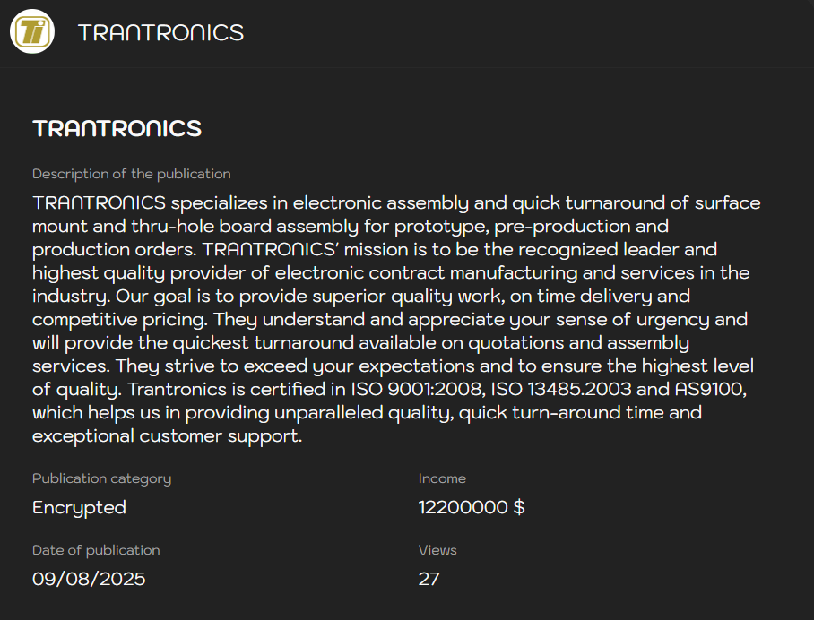 Trantronics和Inc.成为Sinobi勒索软件的受害者-xLab 威胁情报