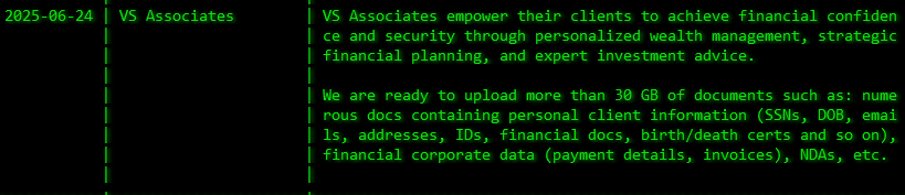 VS Associates，Inc成为akira勒索软件的受害者-xLab 威胁情报