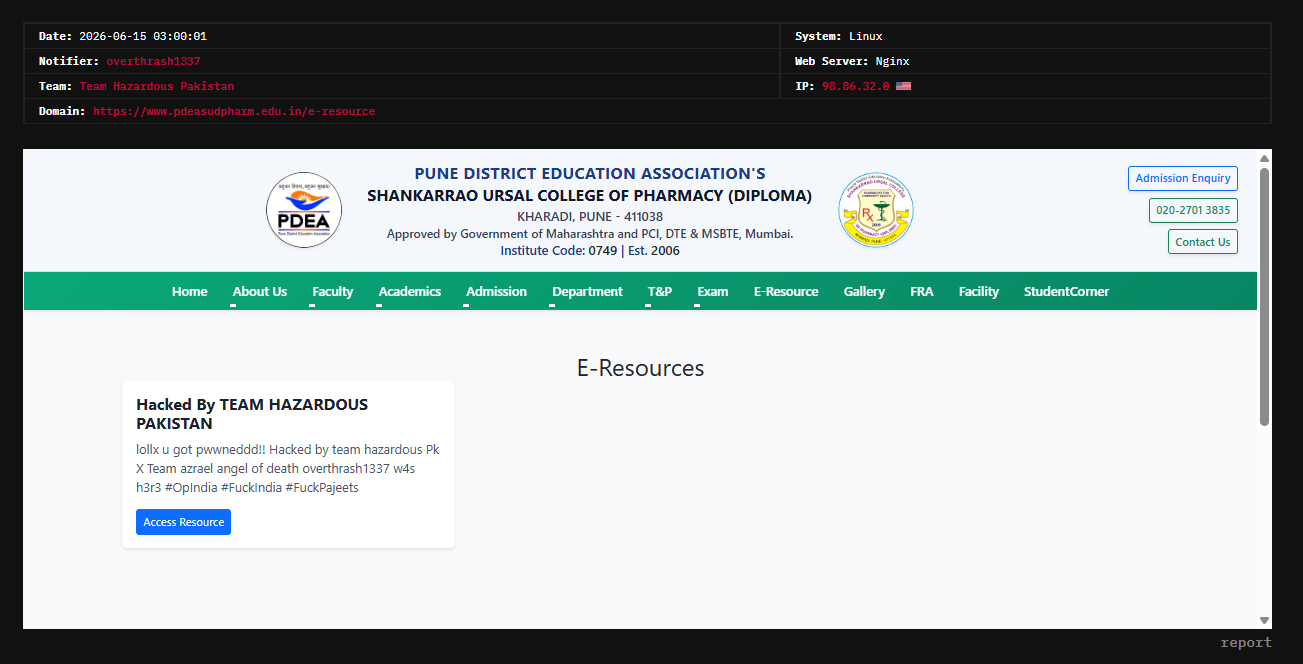 overthrash1337 targets the website of Pune District Education Association-xLab 威胁情报
