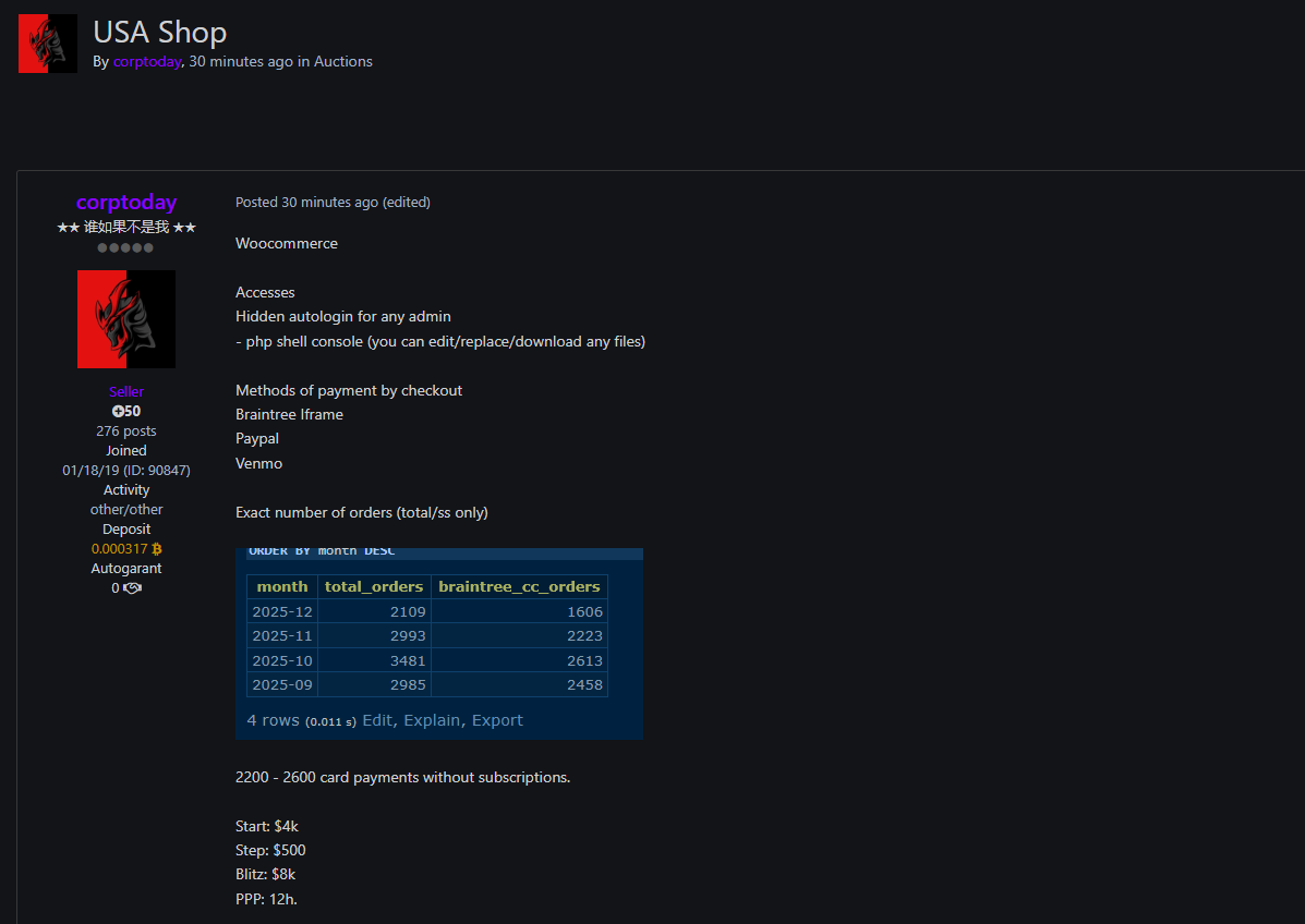 涉嫌出售未经授权的admin访问美国unidentified WordPress商店-xLab 威胁情报