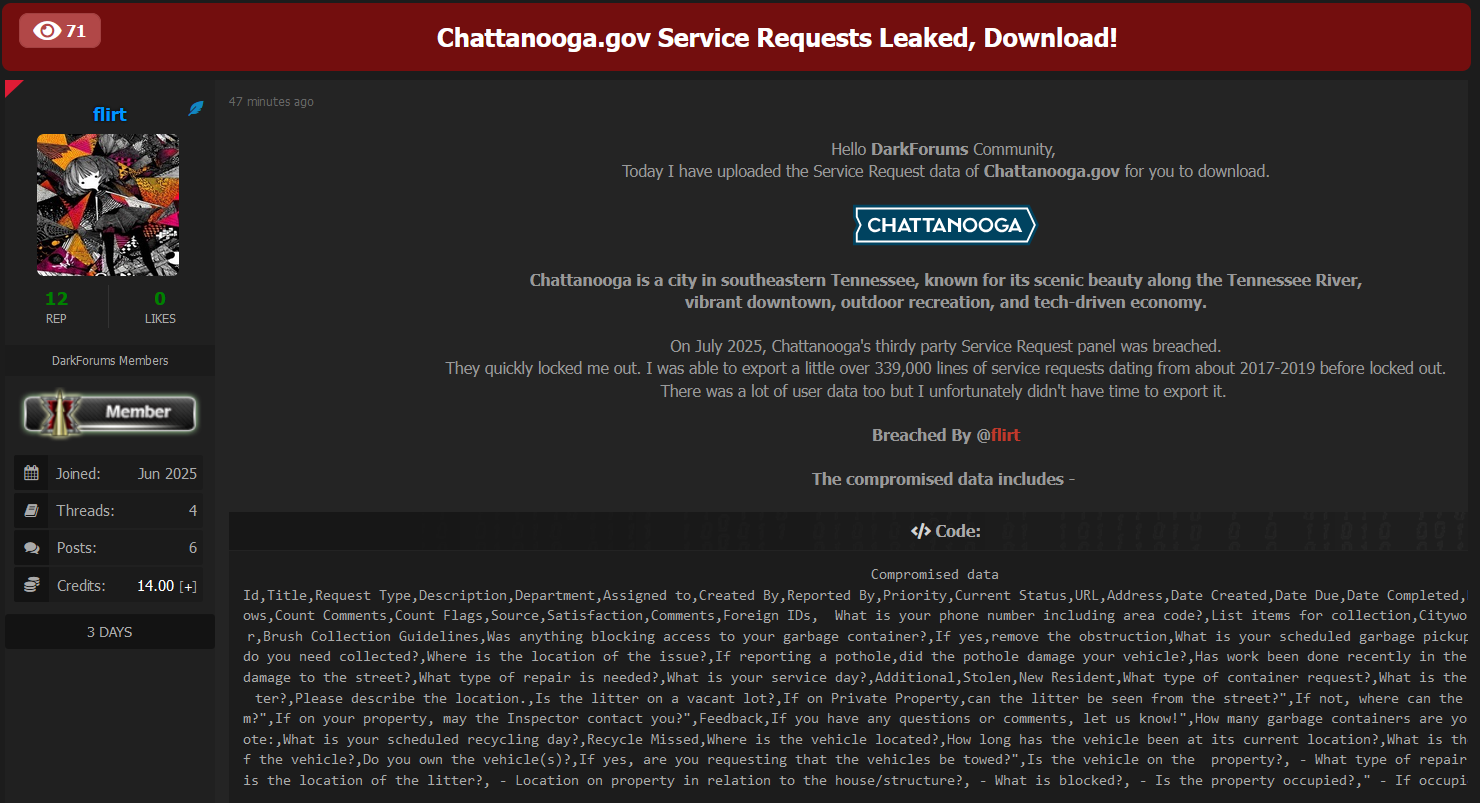 查塔努加市涉嫌数据泄露-xLab 威胁情报