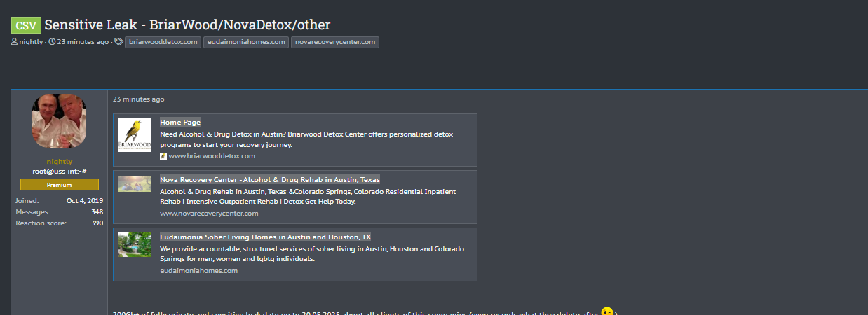 Nova康复中心涉嫌数据泄露-xLab 威胁情报