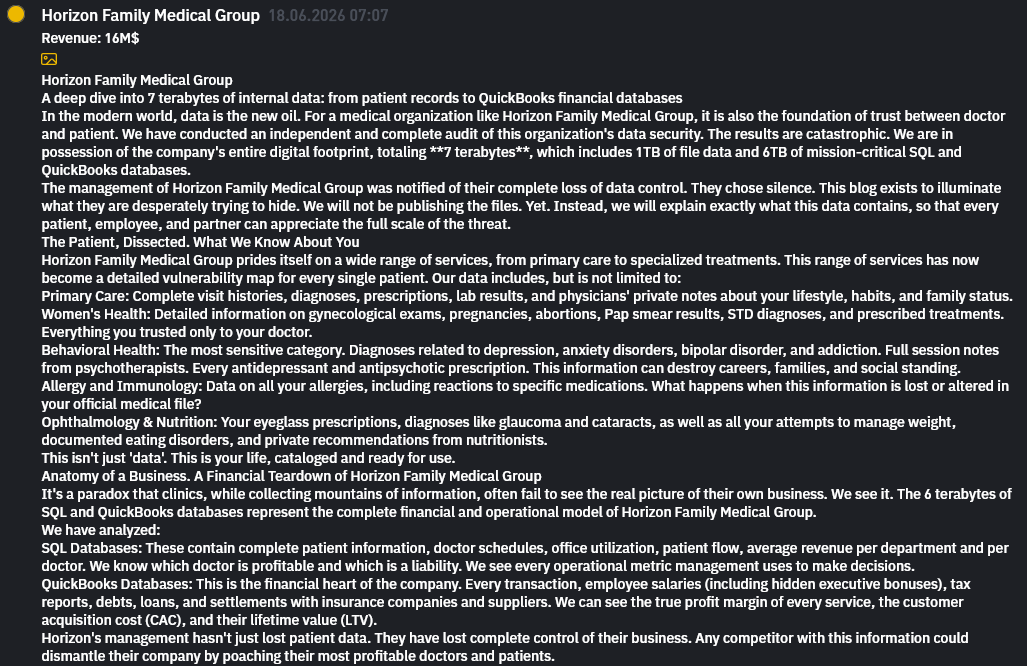 Horizon Family Medical Group falls victim to INC RANSOM Ransomware-xLab 威胁情报