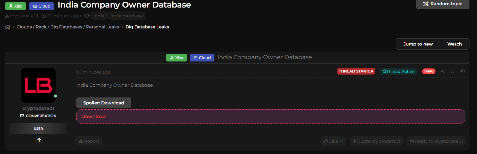 涉嫌出售印度公司所有者数据库-xLab 威胁情报