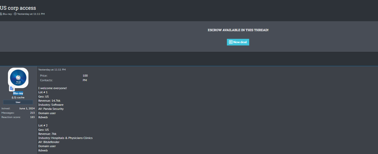 涉嫌出售未经授权进入美国医疗中心的权限-xLab 威胁情报