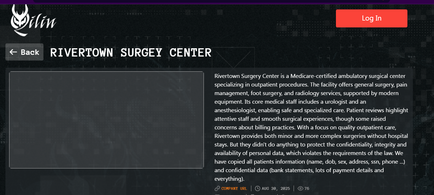 Rivertown手术中心成为Qilin勒索软件集团的受害者-xLab 威胁情报