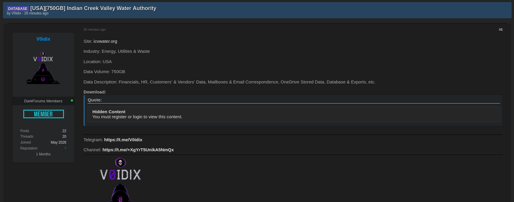 Alleged data breach of Indian Creek Valley Water Authority-xLab 威胁情报