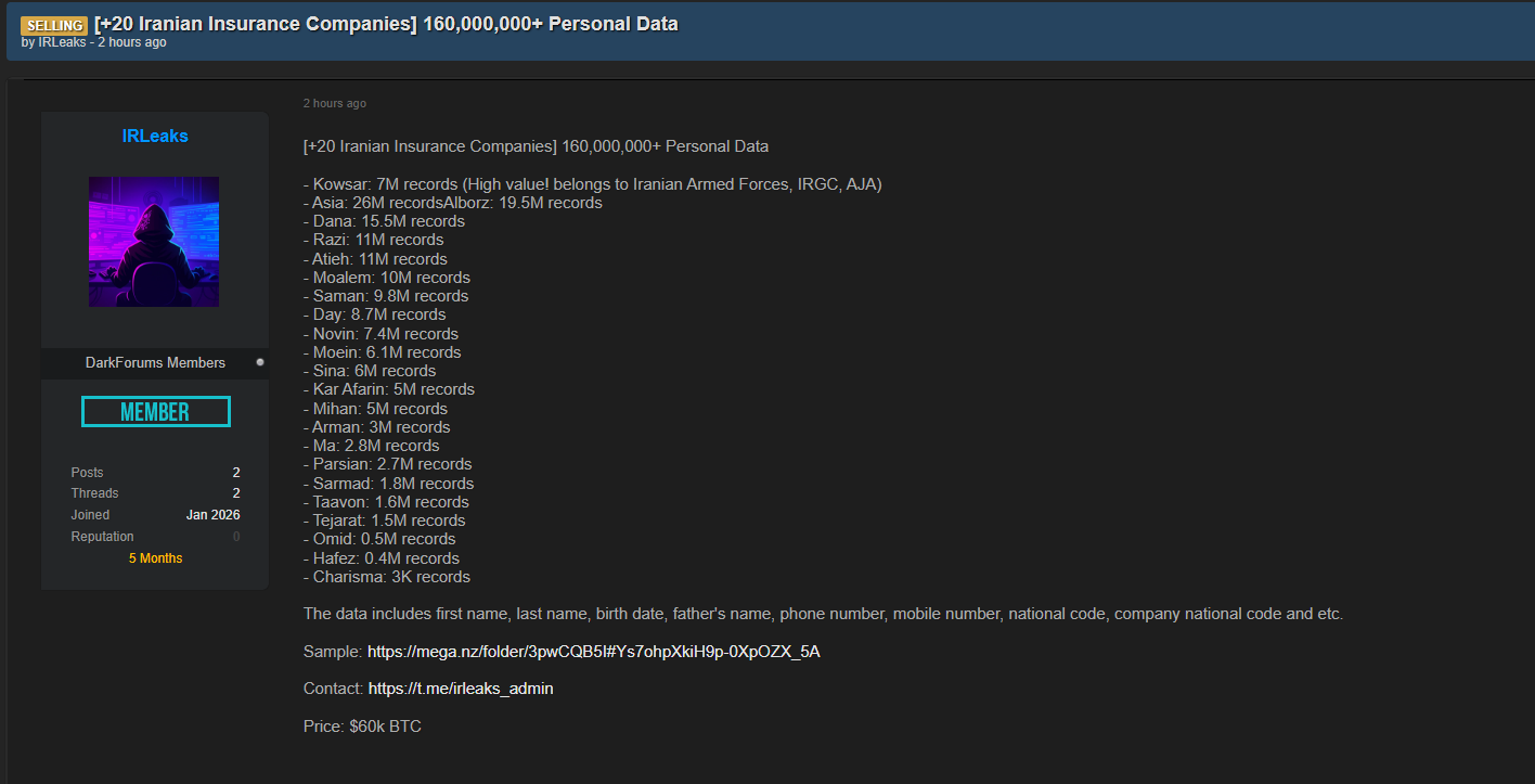 Alleged Sale of Personal Data from Iranian Insurance Companies-xLab 威胁情报