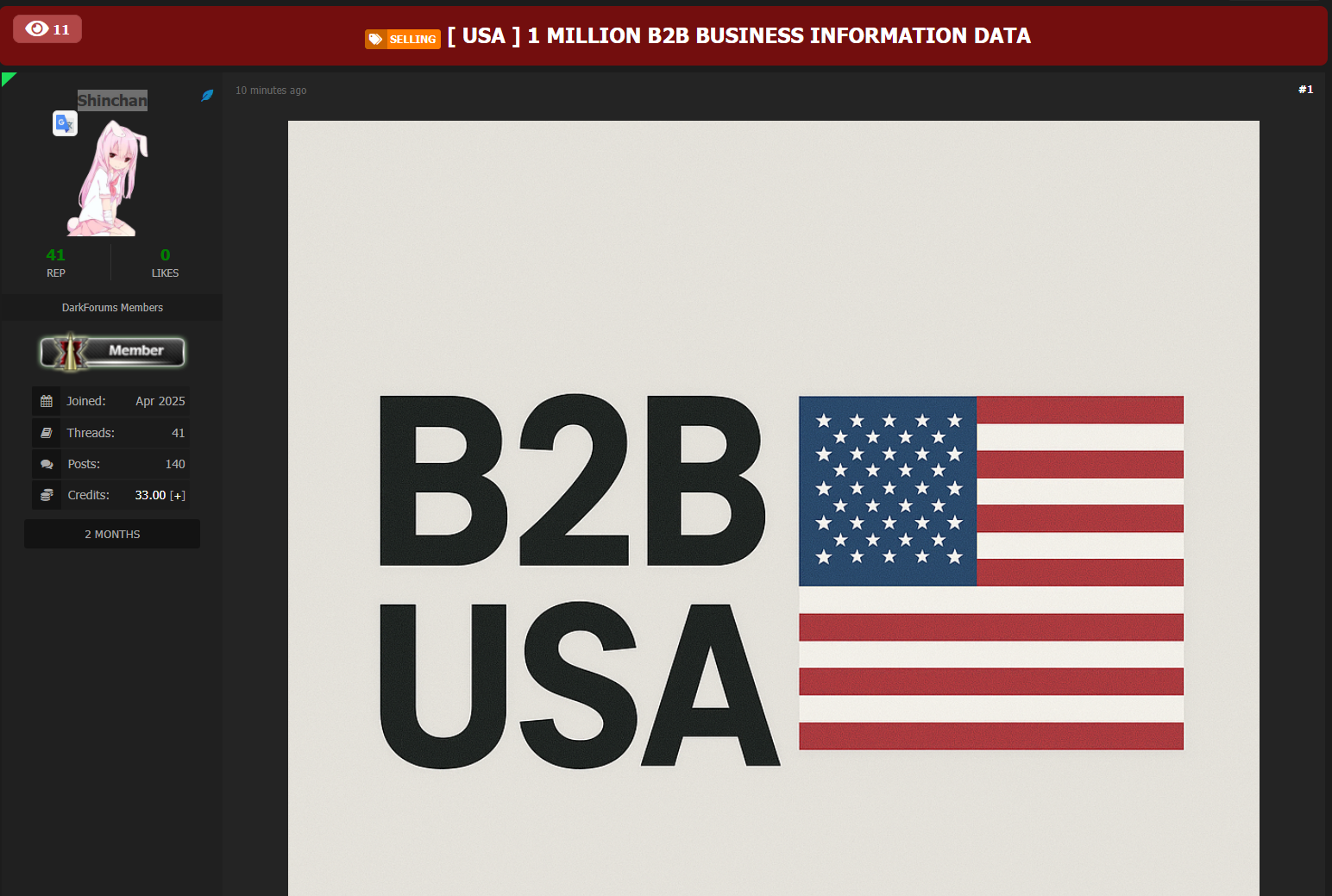 涉嫌出售140万份美国B2B商业记录-xLab 威胁情报