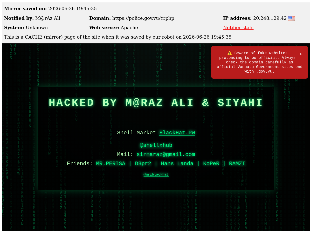 M@rAz Ali targets the website of Vanuatu Police Force-xLab 威胁情报