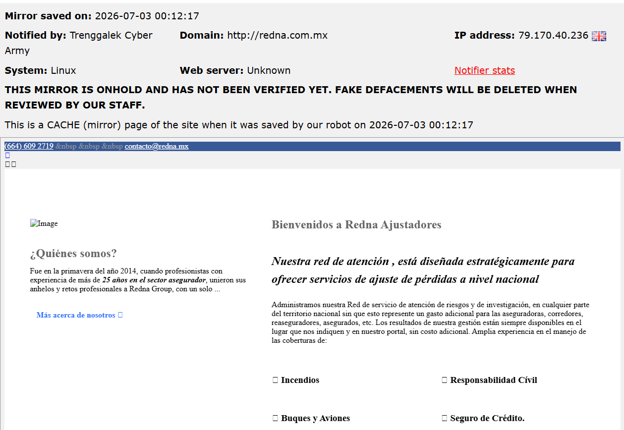 Trenggalek Cyber Army targets the website of Redna-xLab 威胁情报