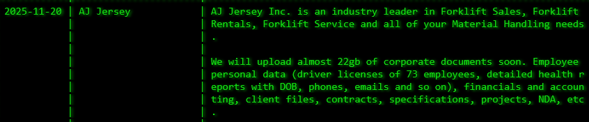 AJ Jersey Inc成为Akira勒索软件的受害者-xLab 威胁情报