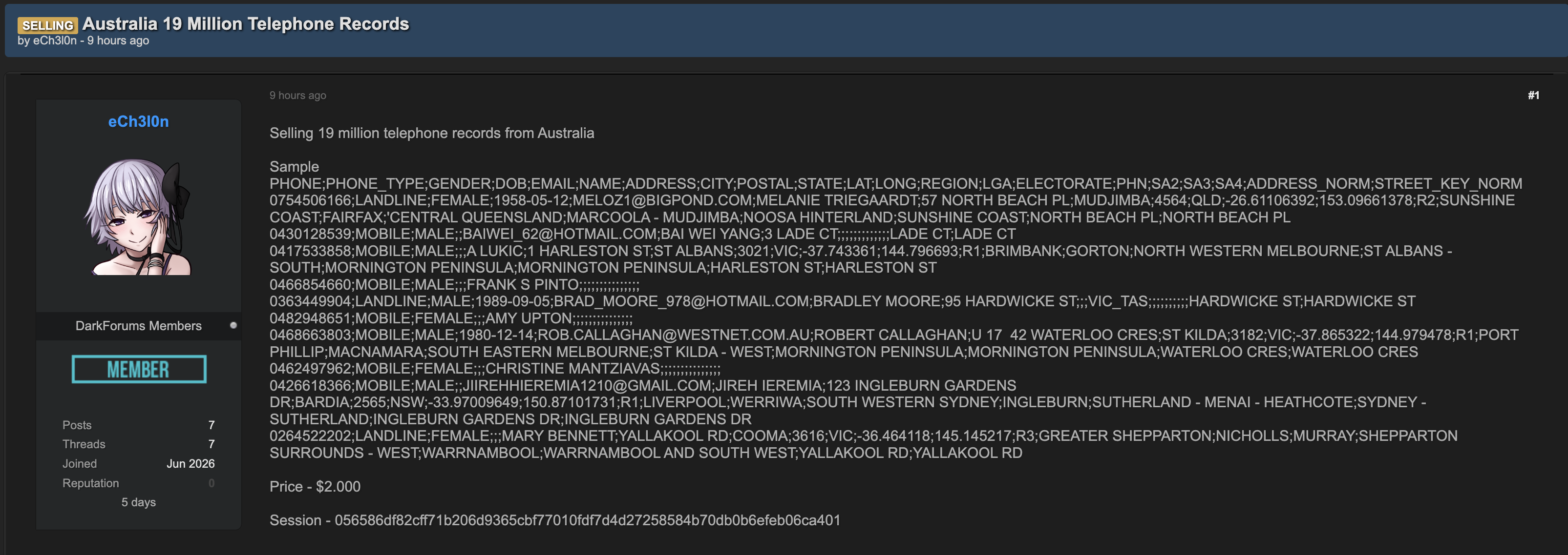 Alleged data leak of Australian Telephone Records-xLab 威胁情报