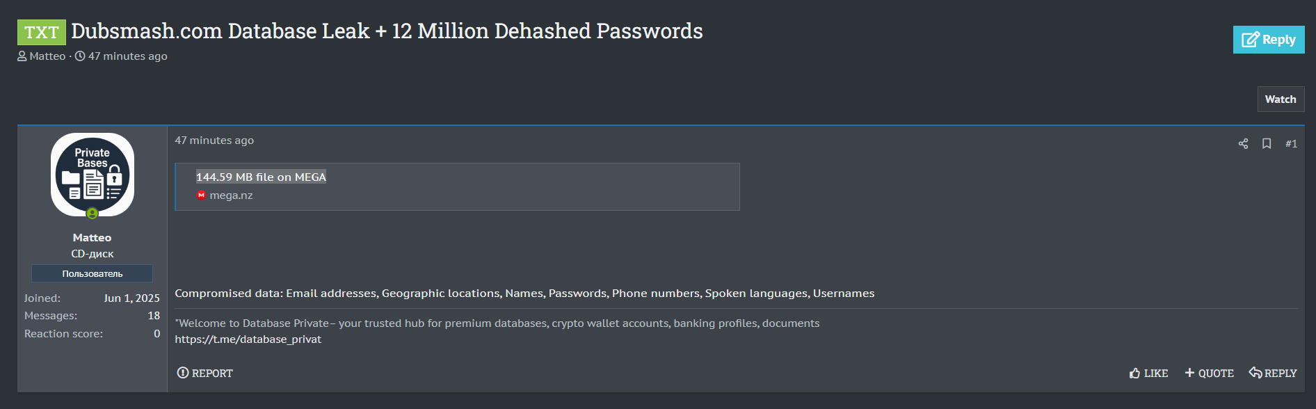 Dubsmash涉嫌数据外泄-xLab 威胁情报