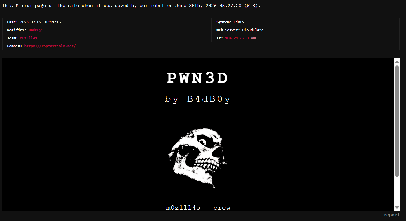 B4dB0y Targets The Website of raptortools.net-xLab 威胁情报