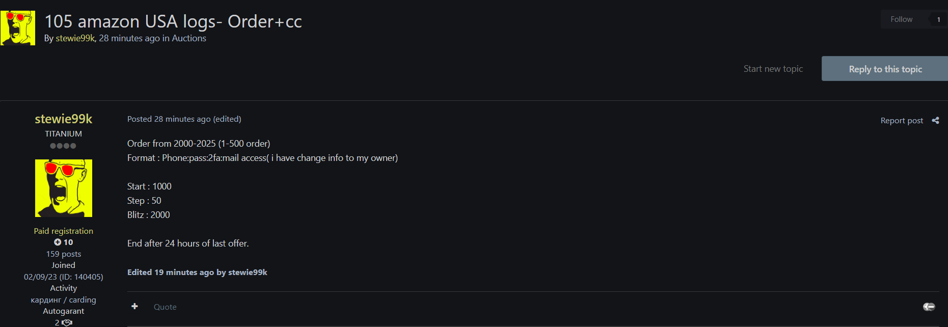 涉嫌出售105个Amazon USA账户logs-xLab 威胁情报