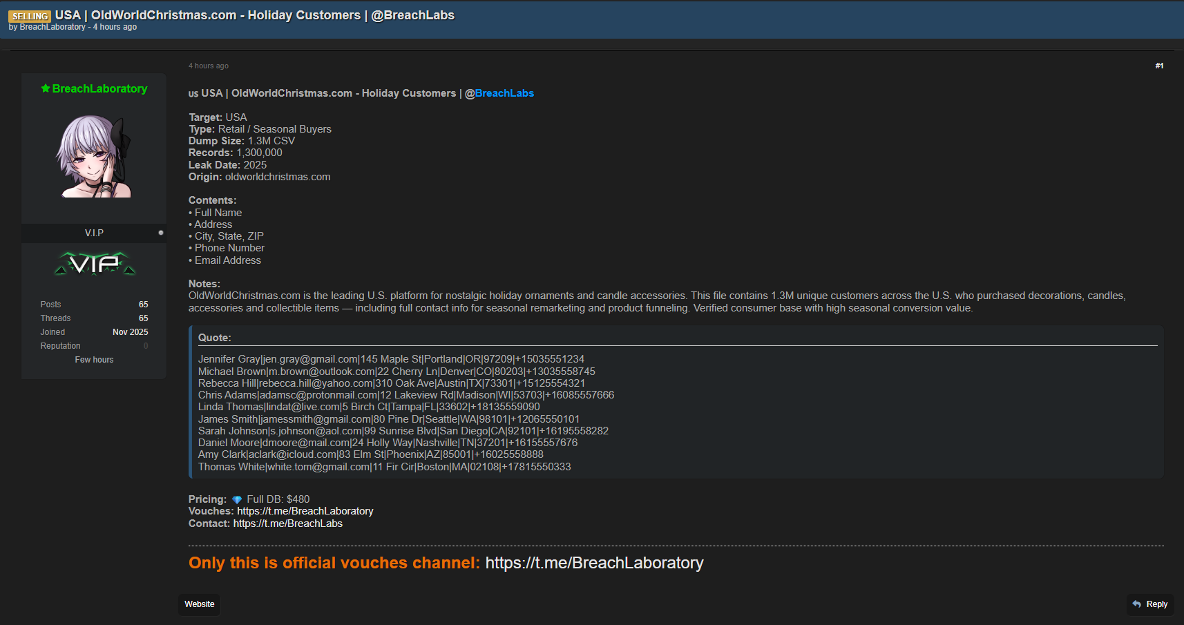 INC.Old世界圣诞节涉嫌数据出售-xLab 威胁情报