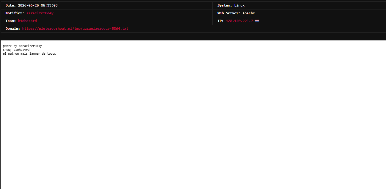 azraelzer0d4y targets the website of Advocatenkantoor Pieter Dorhout-xLab 威胁情报