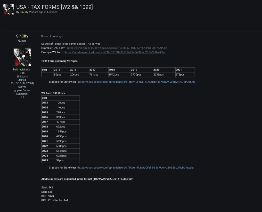 涉嫌出售美国税单-xLab 威胁情报