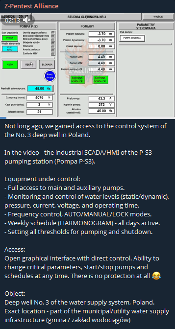 Alleged Unauthorized Access to No. 3 deep well of water supply system in Poland-xLab 威胁情报