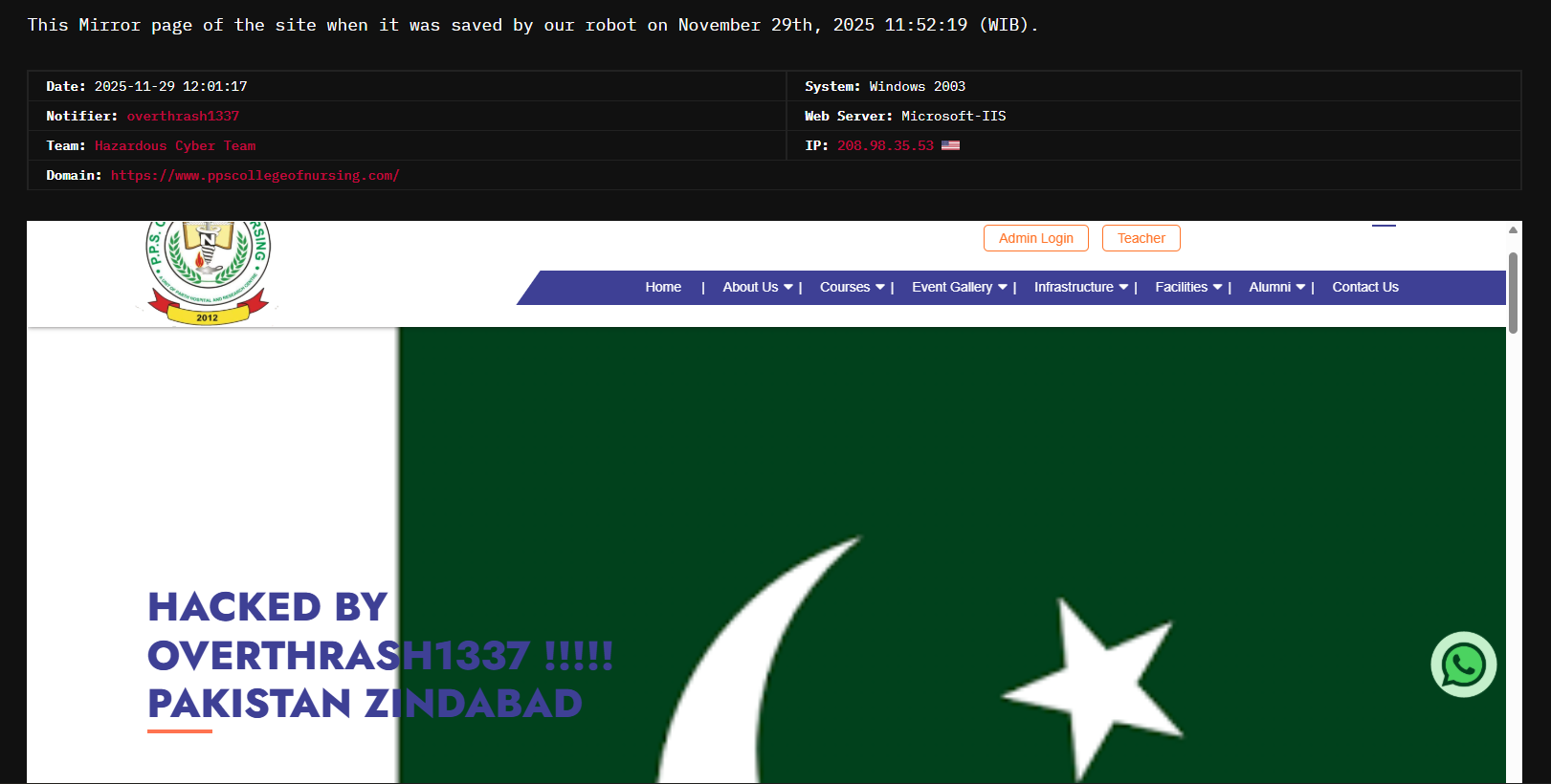 危险CYBER小组瞄准了P.P.S.的网站。护理学院-xLab 威胁情报
