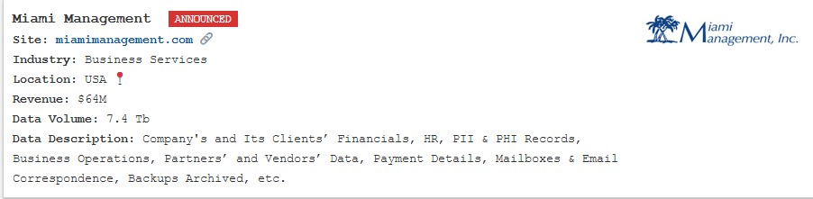 INC.Miami Management成为PEAR勒索软件的受害者-xLab 威胁情报
