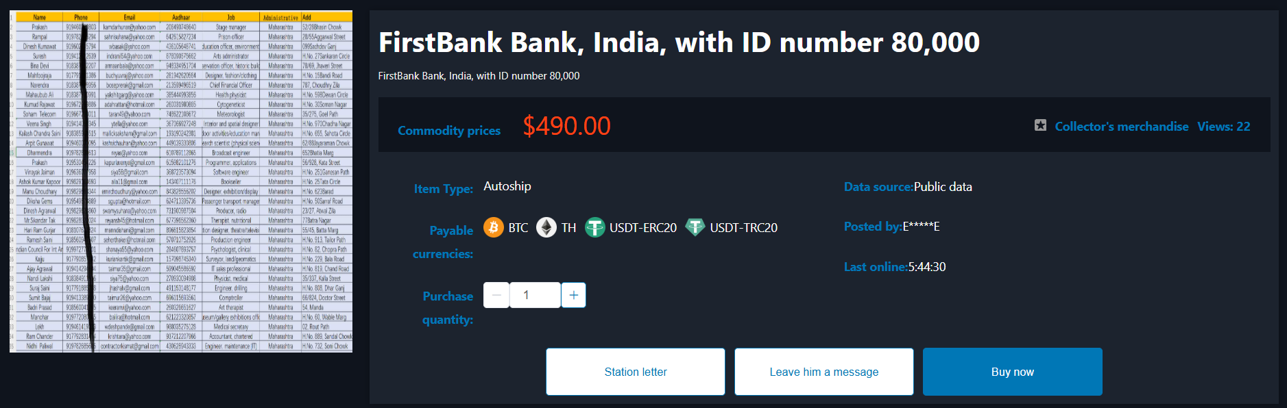 涉嫌出售IDFC第一银行的客户数据集-xLab 威胁情报