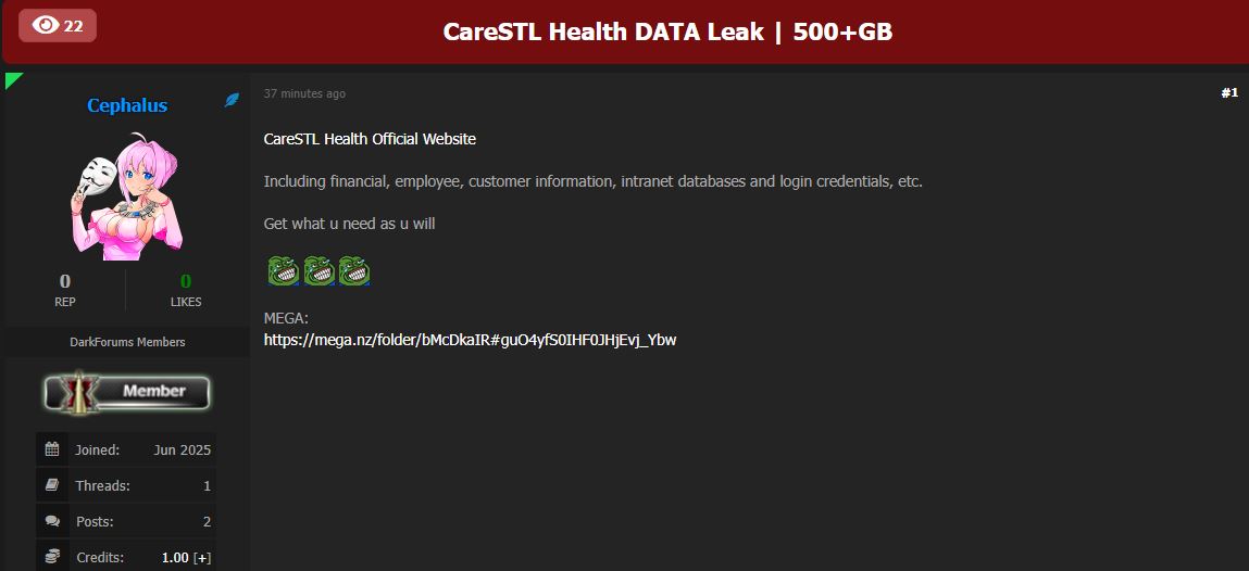 CareSTL Health涉嫌泄密-xLab 威胁情报