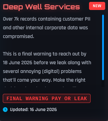 Alleged data breach of Deep Well Services-xLab 威胁情报