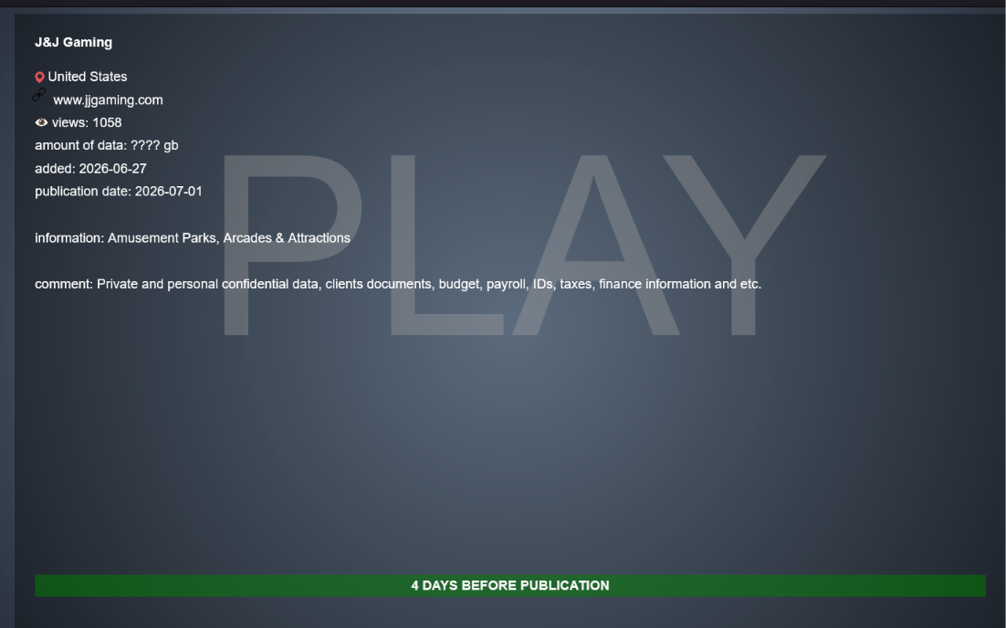 J&J Gaming falls victim to PLAY ransomware-xLab 威胁情报