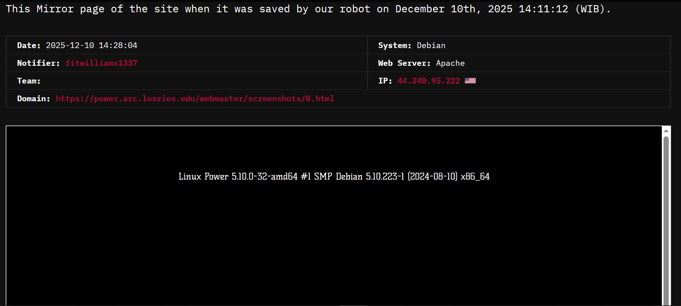 fitwilliamx1337针对American河学院网站-xLab 威胁情报