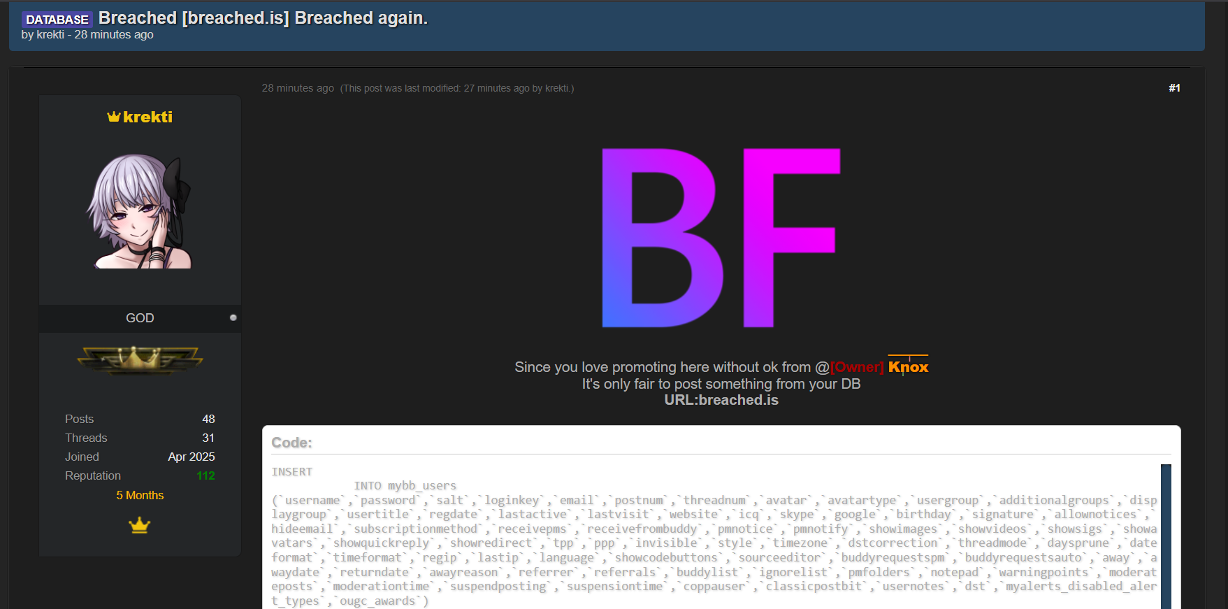 据称breached.is的数据外泄-xLab 威胁情报