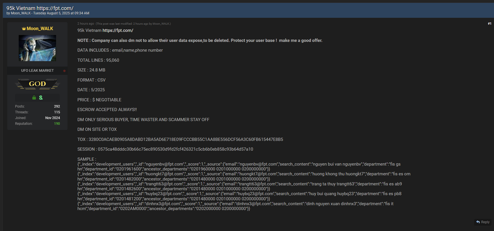 FPT Corporation涉嫌数据出售-xLab 威胁情报