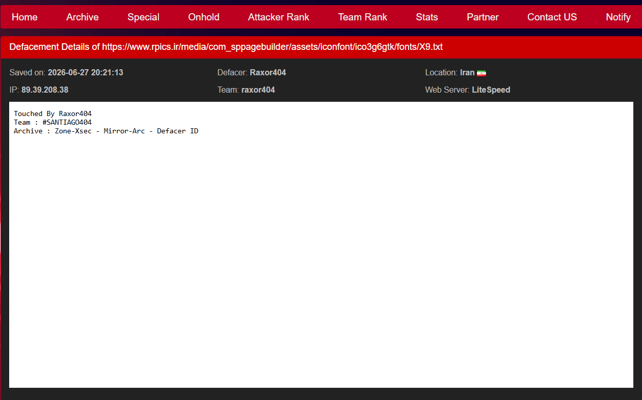 Raxor404 targets the website of Radio Positioning & Identification Companies Association-xLab 威胁情报
