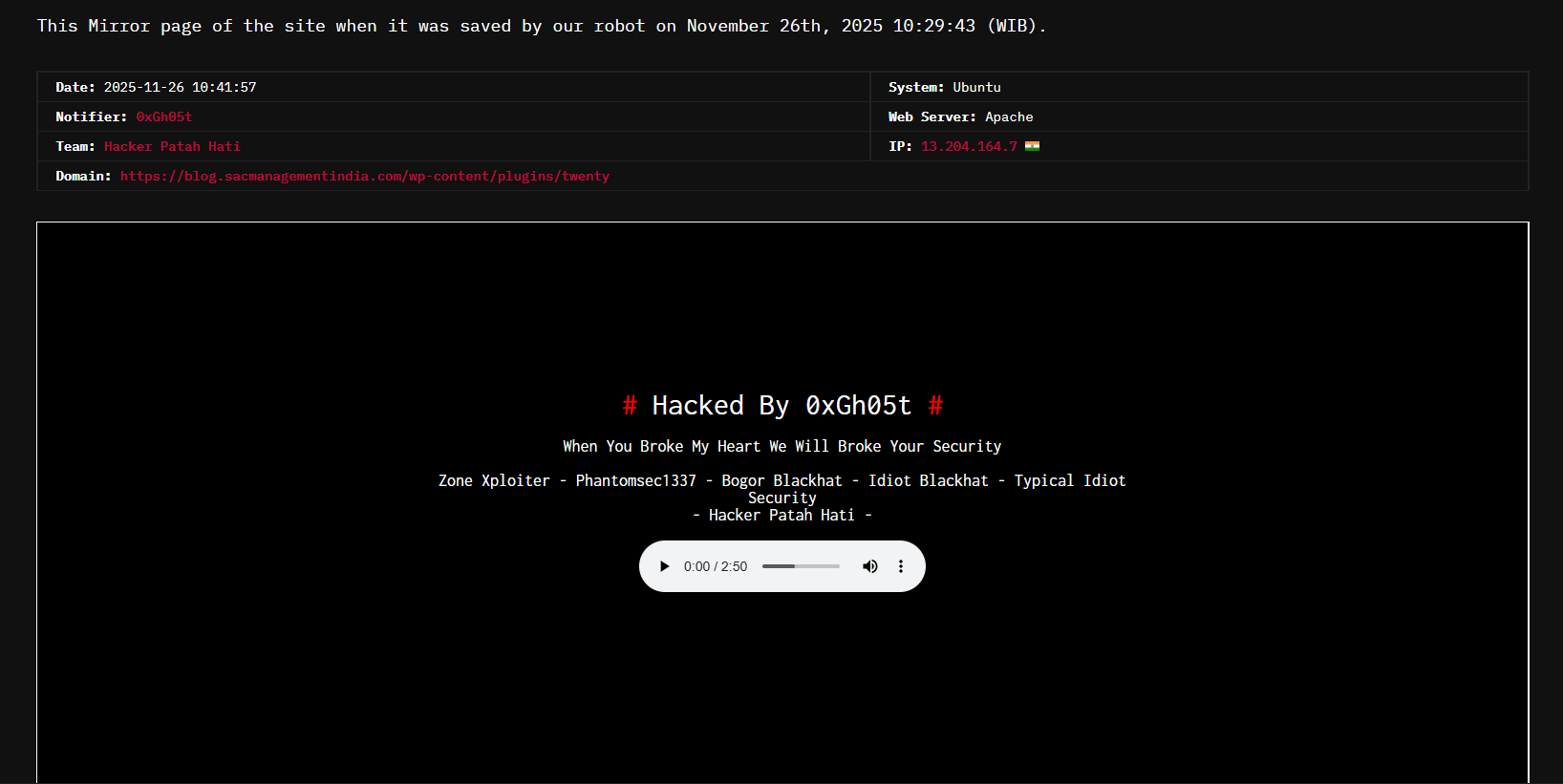 黑客Patah Hati瞄准SAC Management India Pvt.Ltd.的网站。-xLab 威胁情报