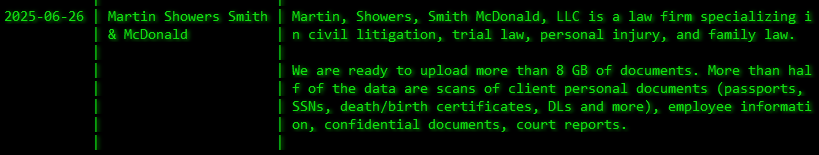 Martin Showers Smith和麦当劳，LLP成为akira勒索软件的受害者-xLab 威胁情报
