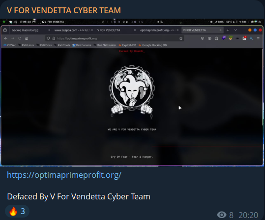 V FOR VENDETTA CYBER团队瞄准optimaprimeprofit.org网站-xLab 威胁情报
