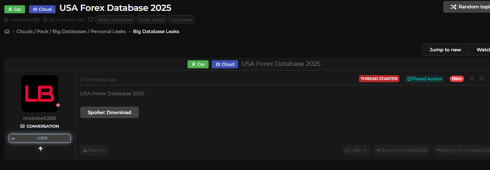 美国外汇数据库涉嫌泄露-xLab 威胁情报