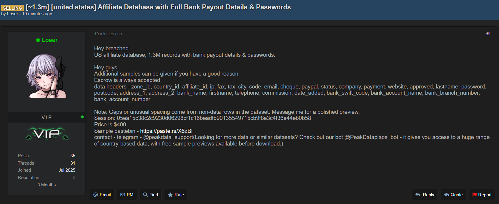 涉嫌出售美国附属会员数据-xLab 威胁情报