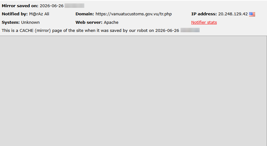 M@rAz Ali targets the website of Vanuatu Customs & Inland Revenue-xLab 威胁情报