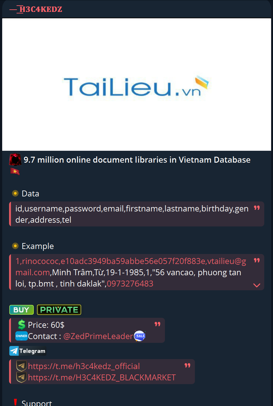 据称数据泄露越南在线文档库的970万条记录-xLab 威胁情报