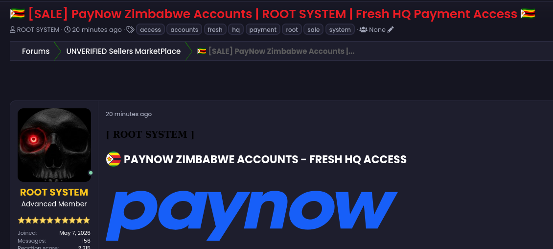Alleged sale of unauthorized access to Paynow-xLab 威胁情报